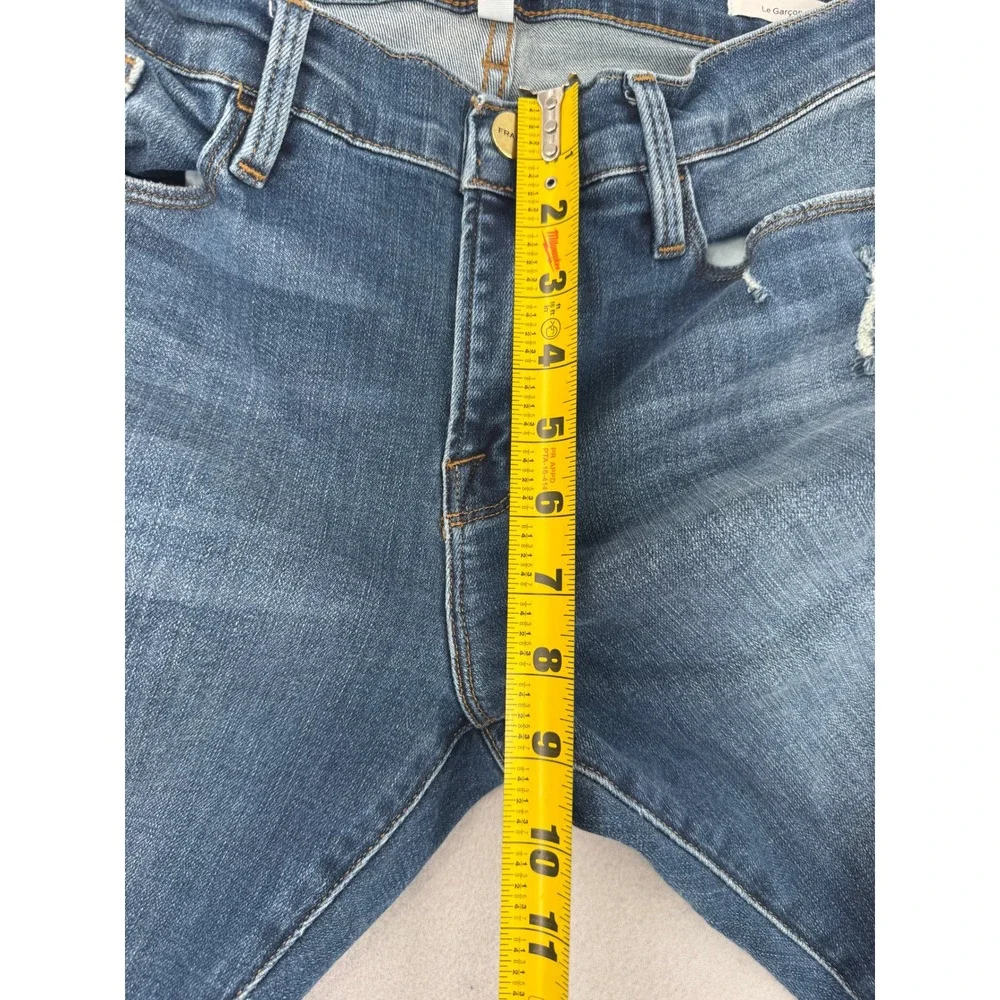FRAME Le Garcon Slim Boyfriend Jeans Womens 29 (31x29) Azure Blue Distressed